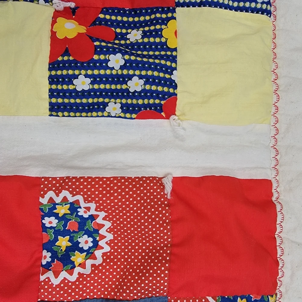 Vintage Quilt Small 9 Patch Hand Pieced Cotton Colorful Floral 28.5 x 29